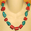 DKC ~ Carved Coral Chunk Necklace w/ Turquoise & Coral